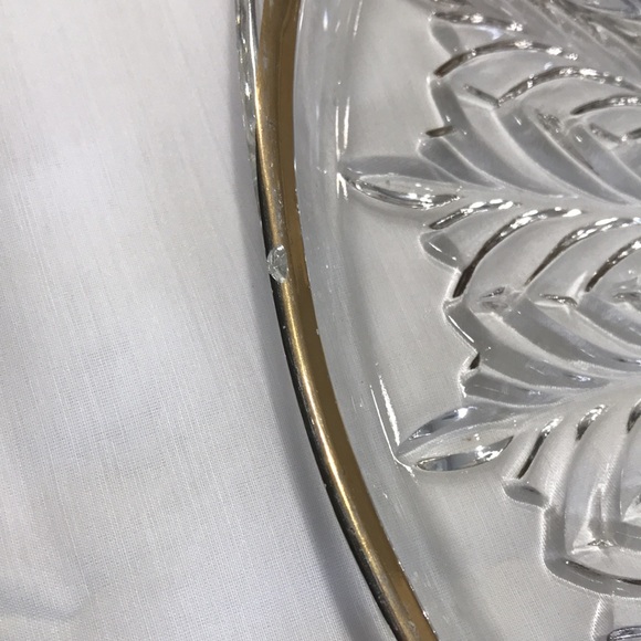 Vintage JEANETTE Glass Oval Gold Trim Divided Serving Tray with Handles - Picture 11 of 11